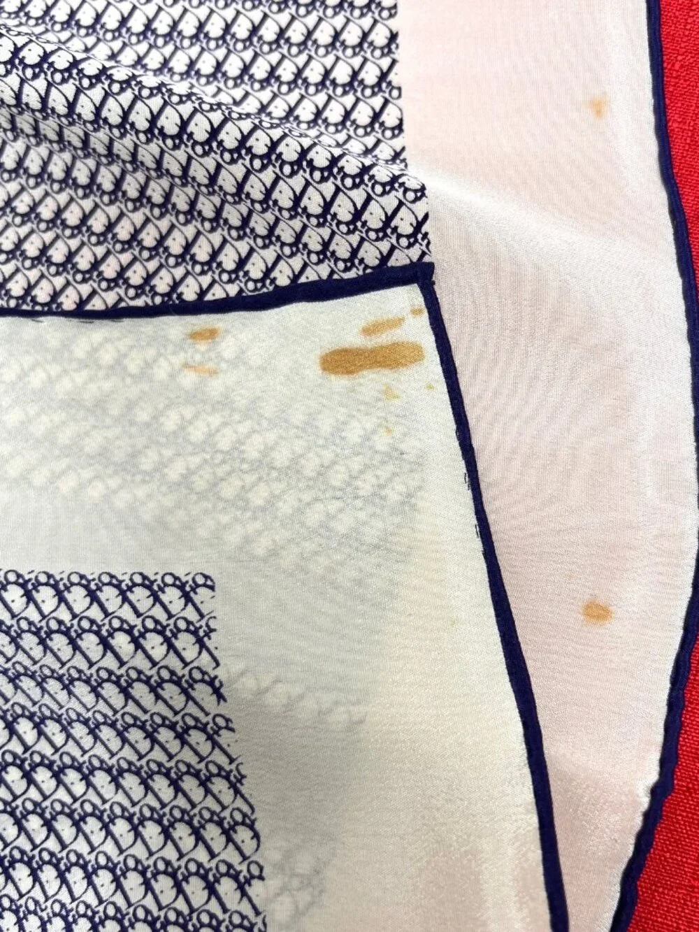 Christian Dior 100% Sil kSatin  Scarf 26" Ivery Blue Logo Printed All Over (14 - Picture 11 of 15